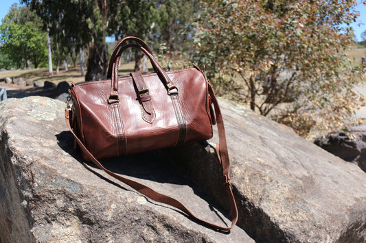 Moroccan leather weekender bag Walnut