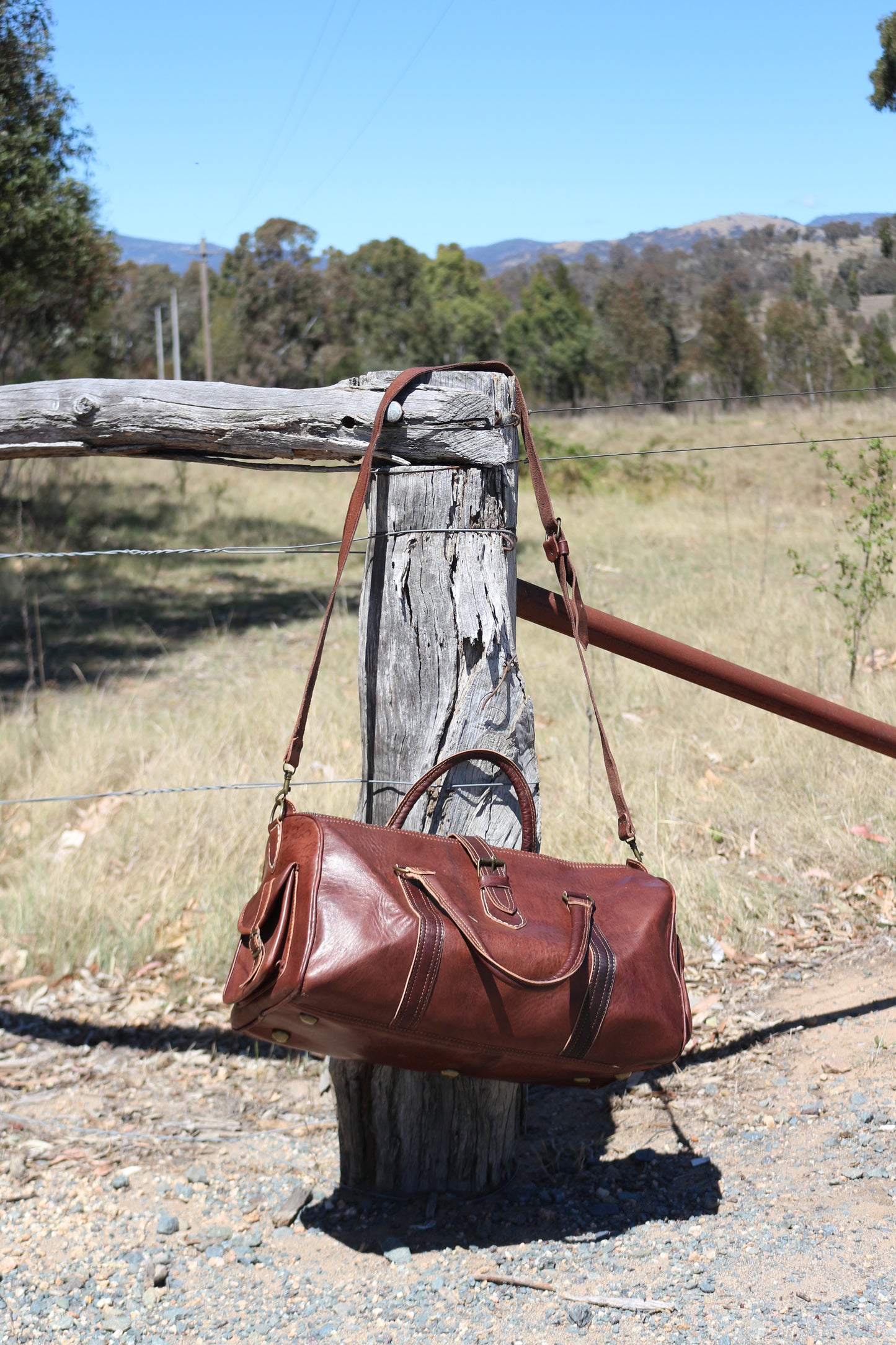 Moroccan leather weekender bag Walnut