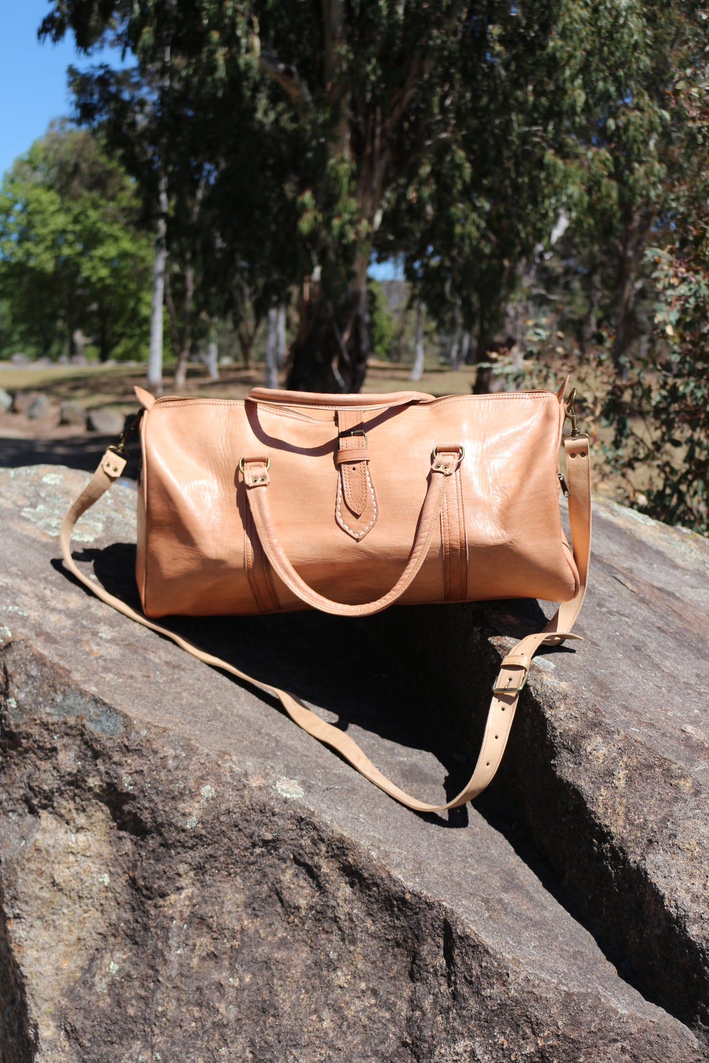 Moroccan leather weekender bag Camel