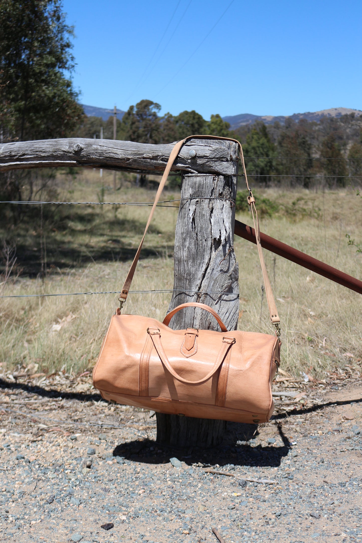 Moroccan leather weekender bag Camel