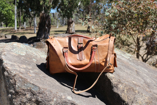 Moroccan leather weekender bag Saddle