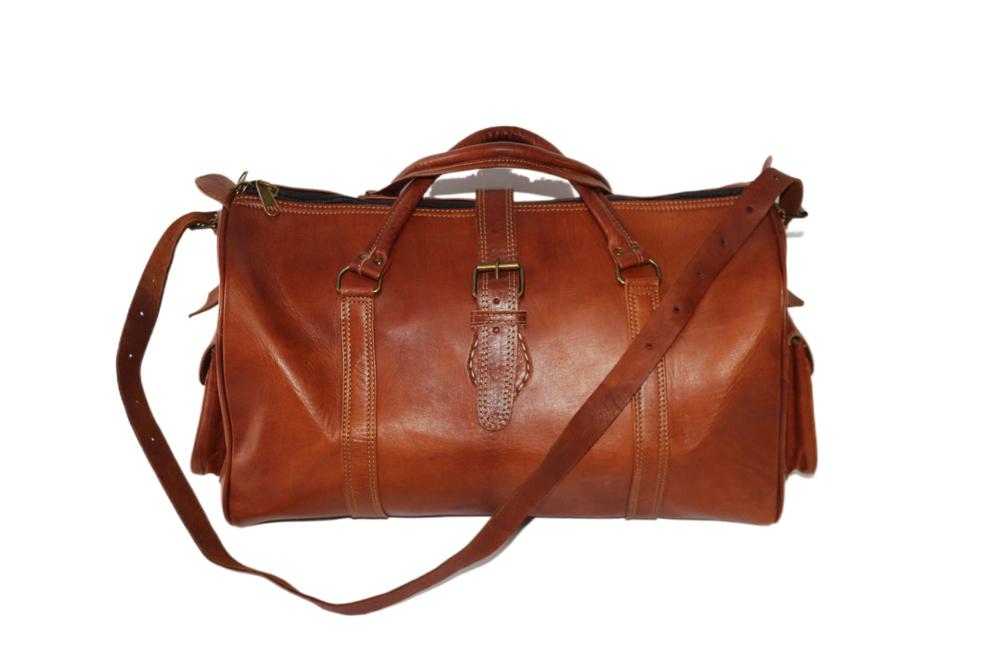 Moroccan leather weekender bag Mahogany