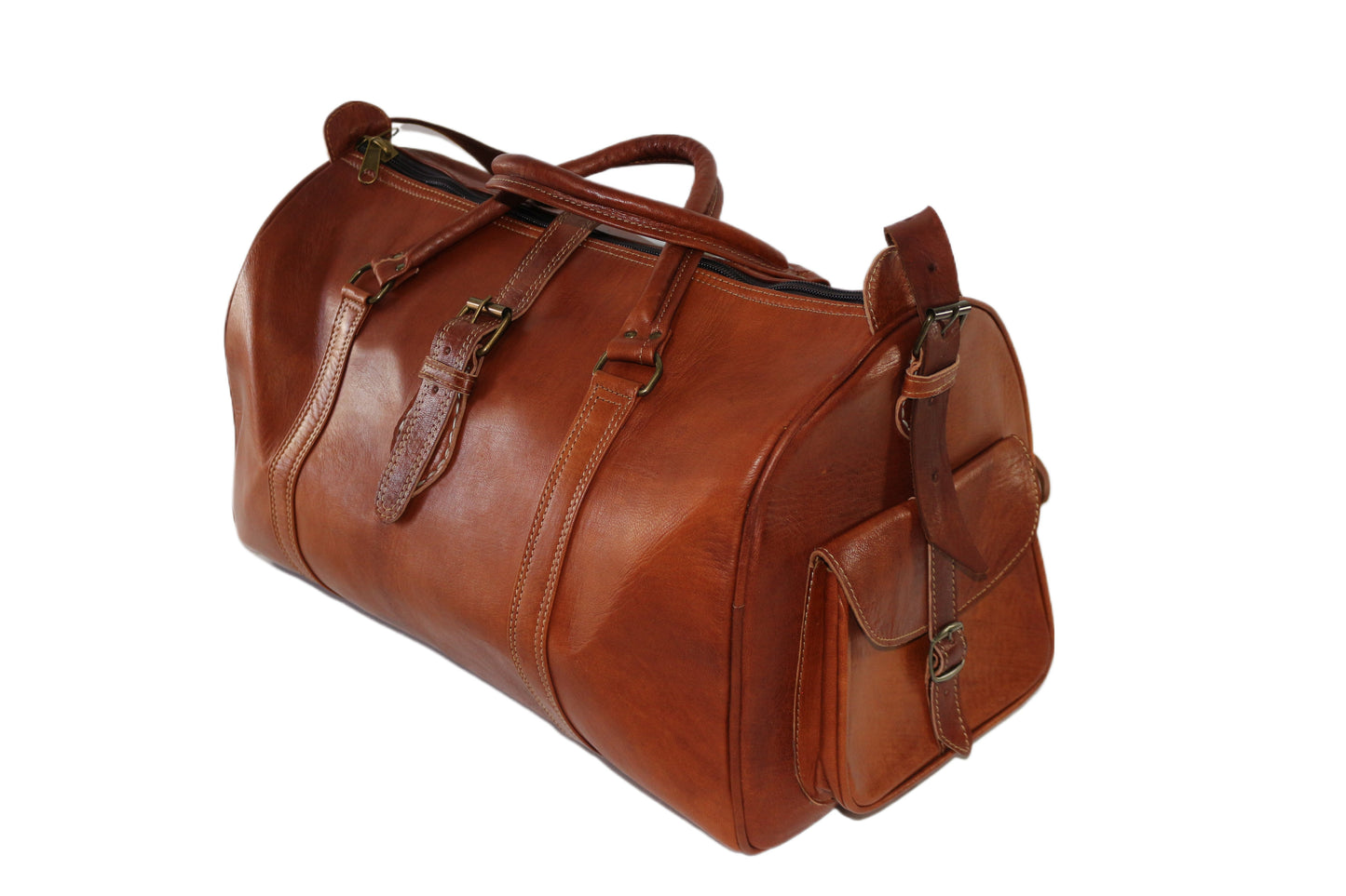 Moroccan leather weekender bag Mahogany