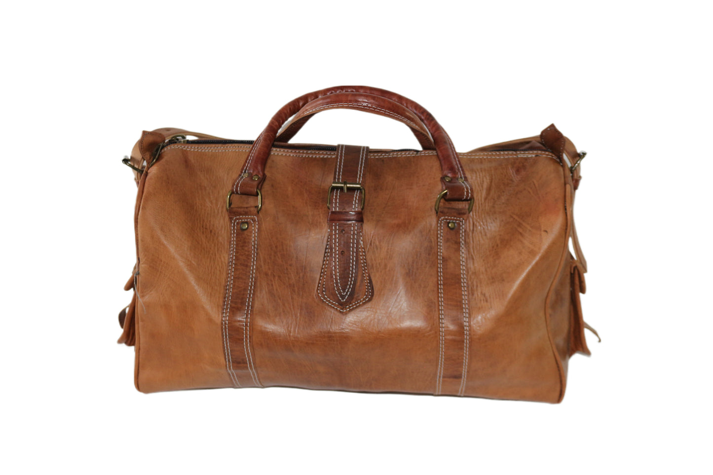 Moroccan leather weekender bag Saddle