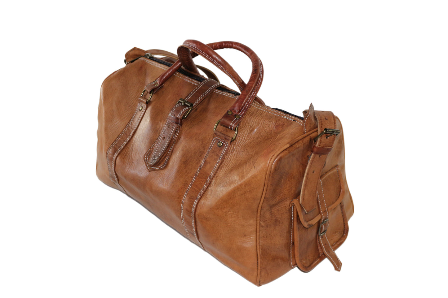 Moroccan leather weekender bag Saddle