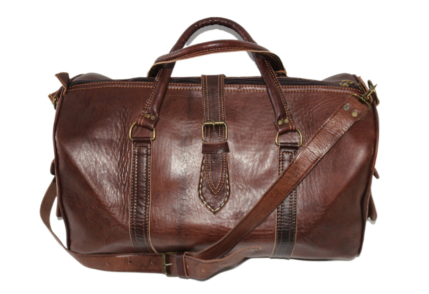 Moroccan leather weekender bag Walnut