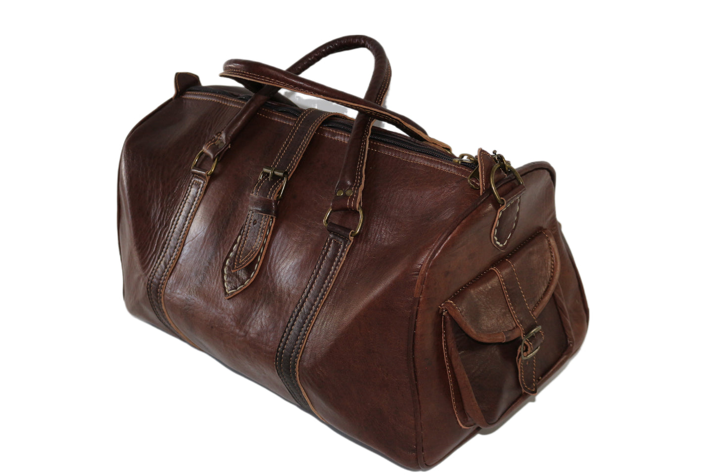 Moroccan leather weekender bag Walnut