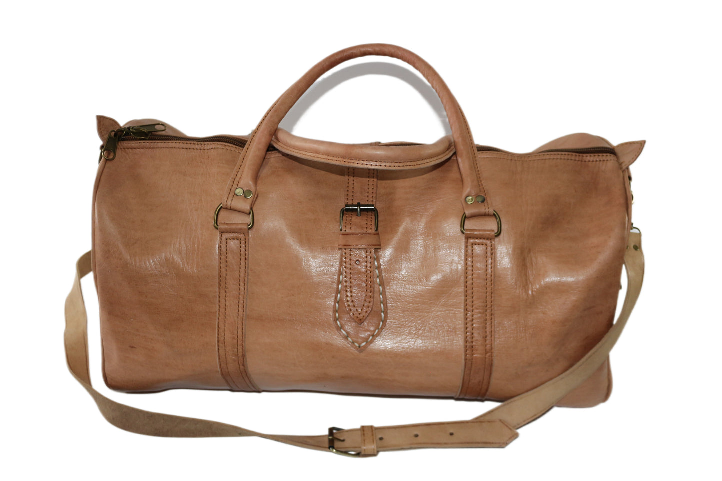 Moroccan leather weekender bag Camel