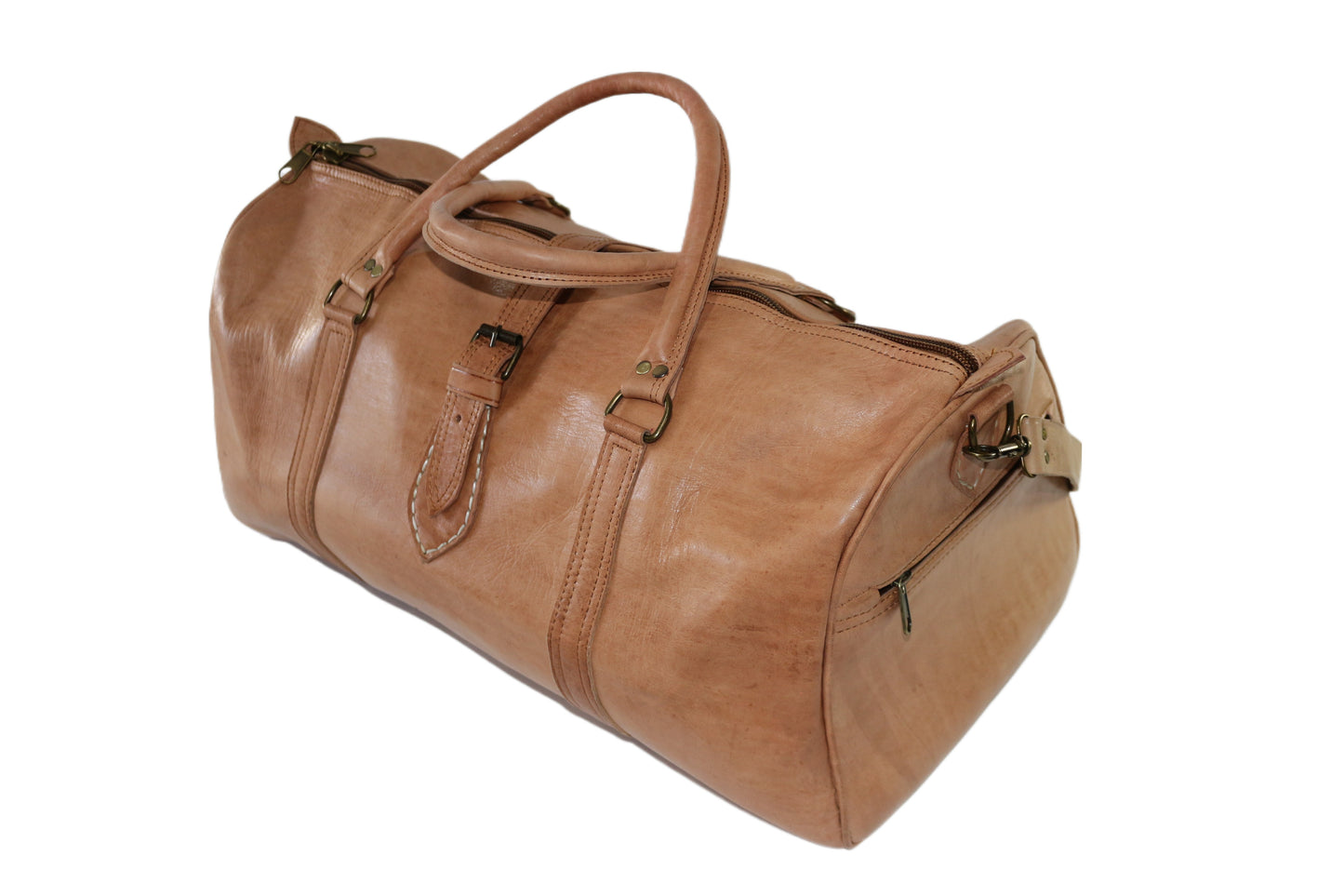 Moroccan leather weekender bag Camel