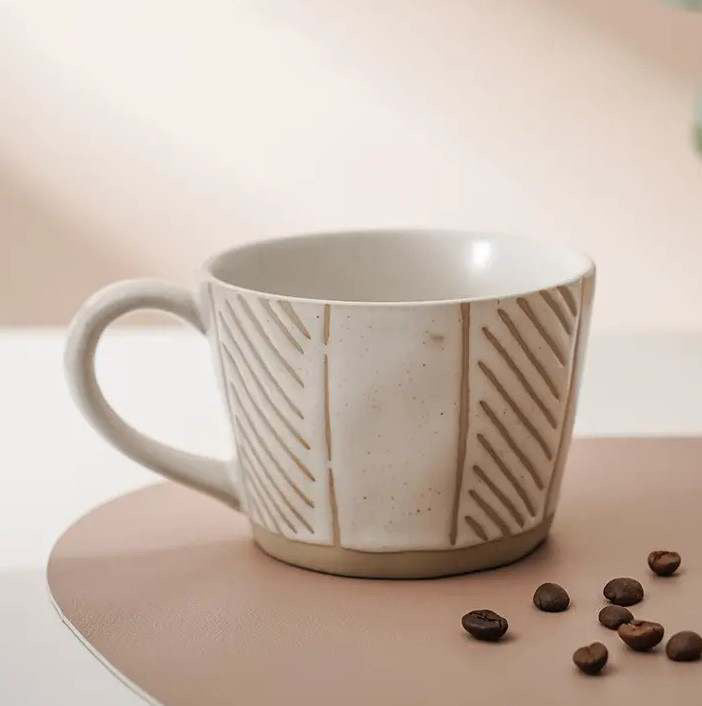 Coffee Mug Ceramic Beige Lines