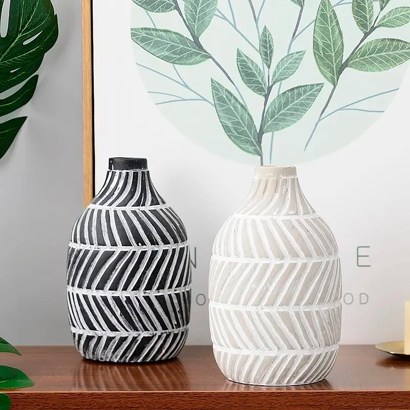 Vase Porcelain Grey with White Lines