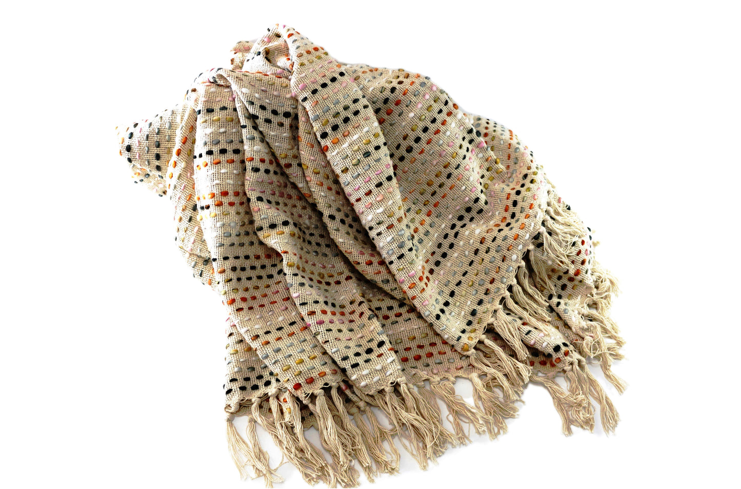 Throw Rug Multi Colour Cotton with Tassels