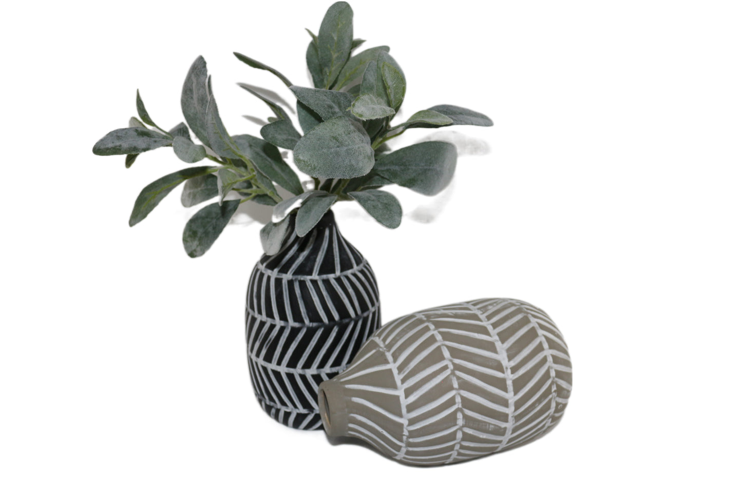 Vase Porcelain Grey with White Lines