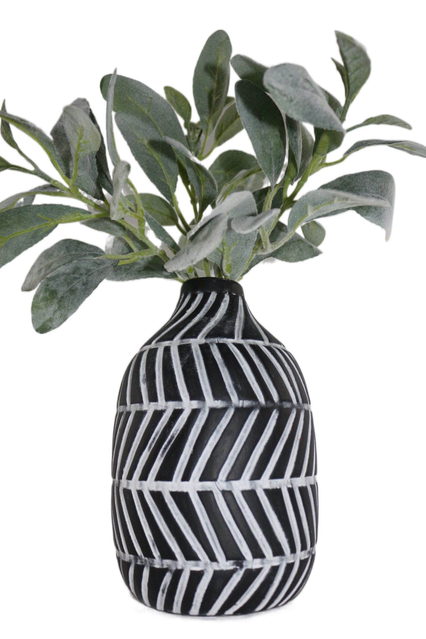 Vase Porcelain Black with White Lines