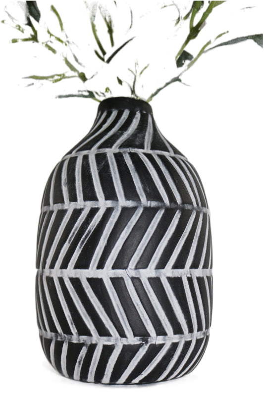 Vase Porcelain Black with White Lines