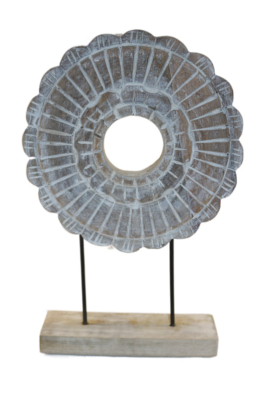 Wooden Sculpture Round White Wash