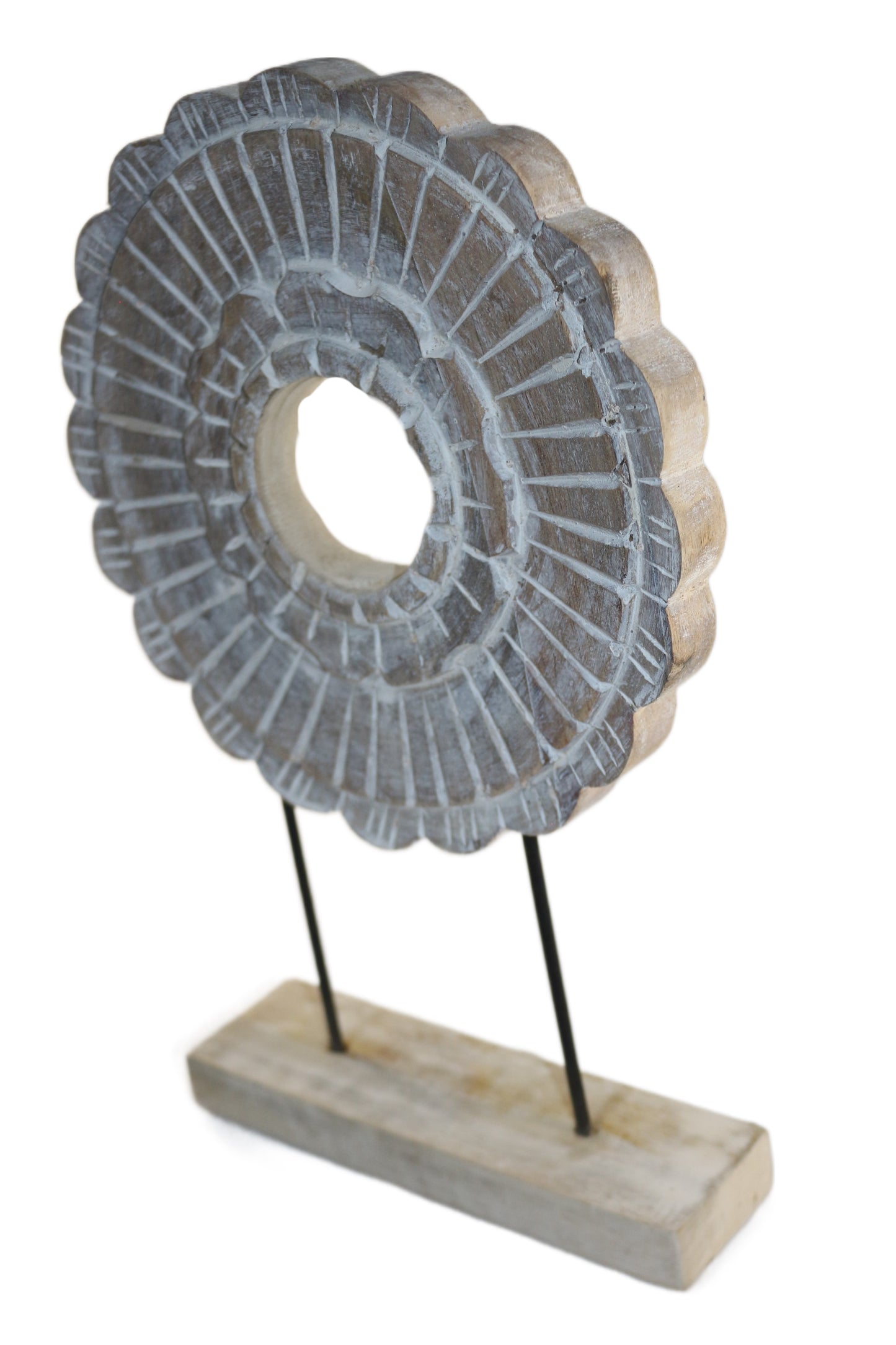 Wooden Sculpture Round White Wash